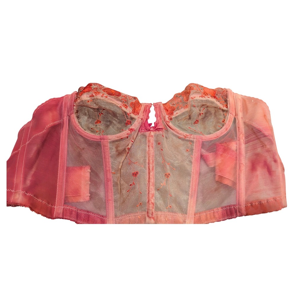 Lady Marlene Vintage Bustier 36B Pink Orange Ombre Floral‎ Mesh Corset Fairycore
